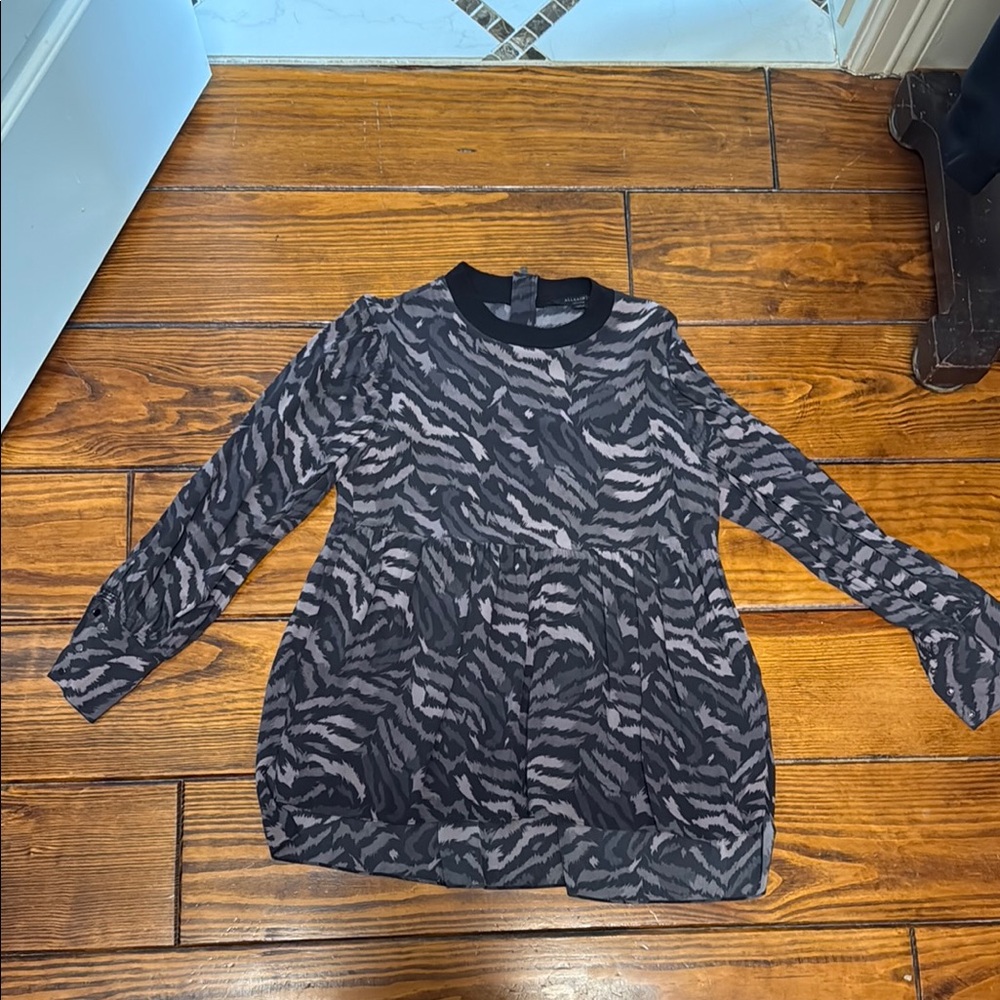 All Saints Black and Gray Animal Print Long Sleeve Top